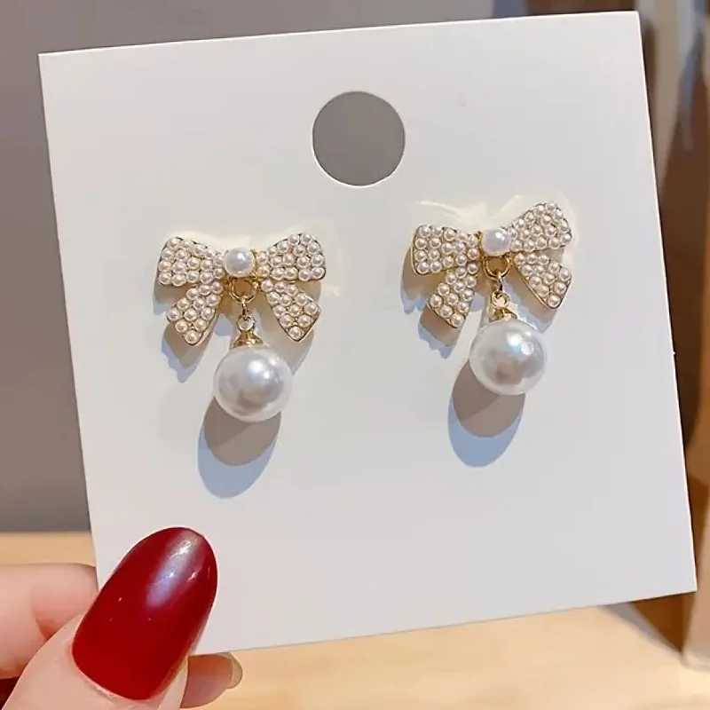 

CAOSHI Sweet Lady Engagement Earrings with Bowknot Shape Exquisite Design Accessories for Wedding Ceremony Graceful Jewelry Gift