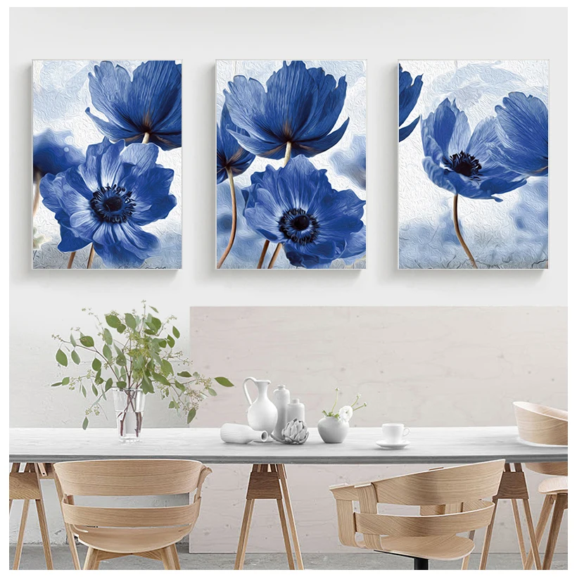 

Nordic Style Beautiful Blue Flowers Posters Home Decor Minimalism Canvas Painting Print Wall Picture forLivingRoom bedroomdecor