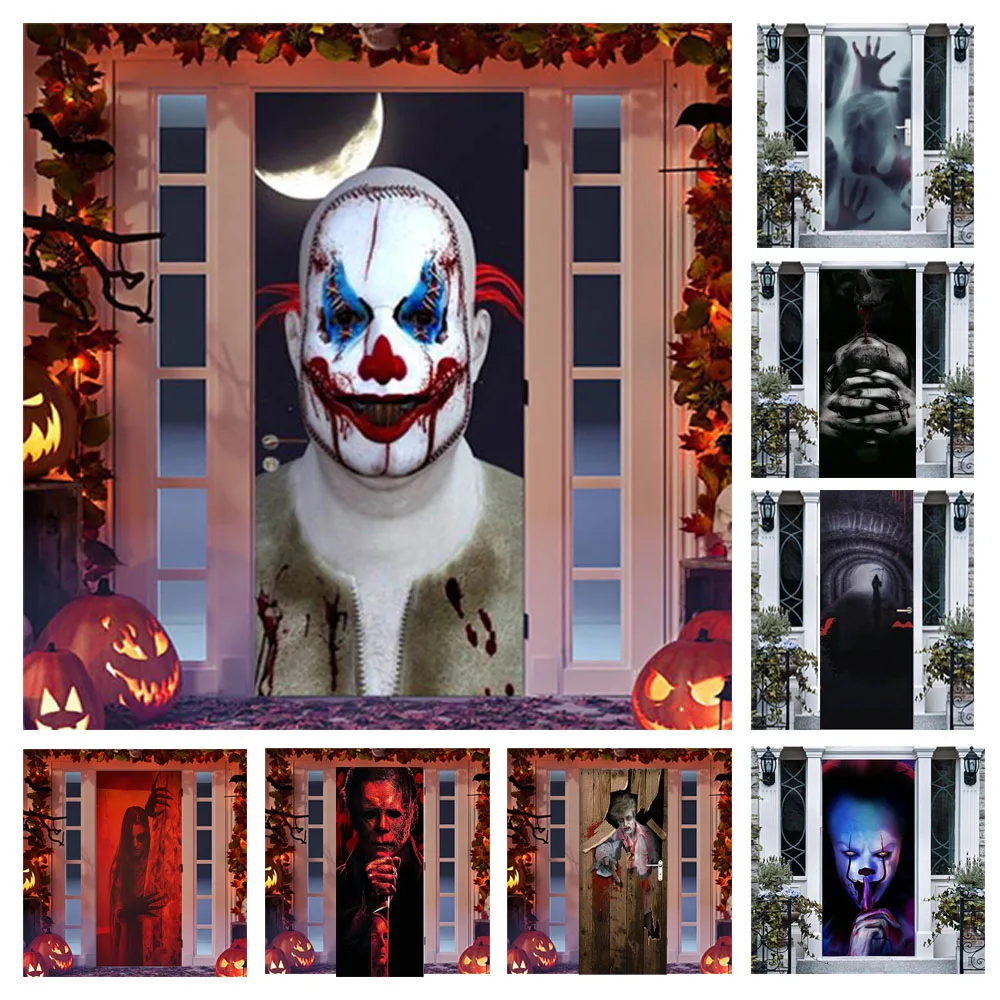 

Самоклеящаяся 3D наклейка на дверь клоуна, жуткая Современная Съемная дверь, обои для дома, спальни, декоративная наклейка на дверь