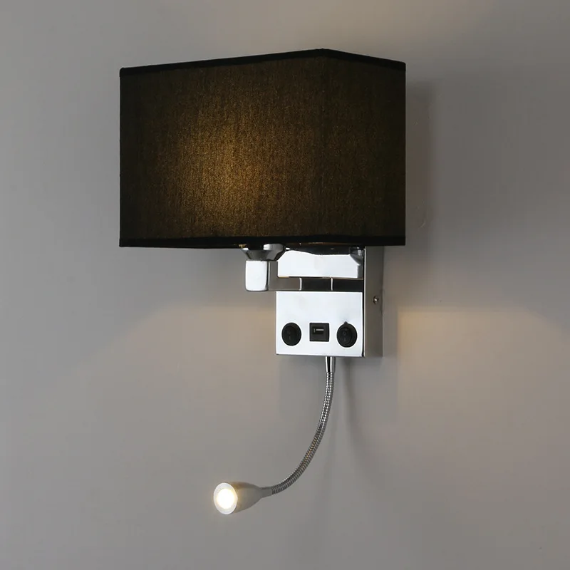 Fabric lampshade Bedside lamp  Read Wall light fixture With Switch USB Rechargeable  Wall Wconces interior lighting E27 LED