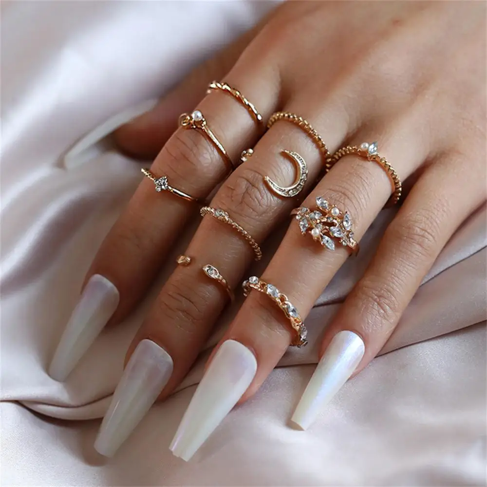 

Bohemian Rings Set For Women Geometric Vintage Star Moon Flower Knuckle Finger Ring Party Female Fashion Jewelry Gift