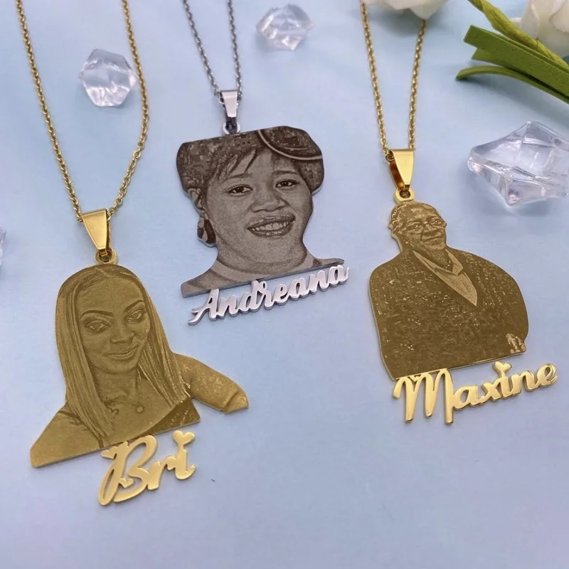 

Custom Photo Picture Necklaces for Women Men Kid Customize Name Pendant Necklace Portrait Personalized Birthday Jewelry Gifts