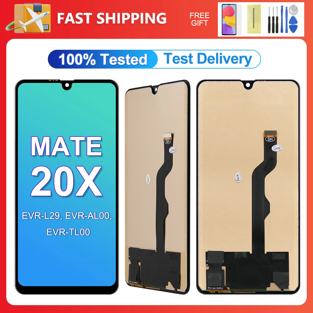 Mate 20X Оригинальный 100% протестированный 7,2 дюймовый экран для Huawei Mate 20X, ЖК-дисплей, сенсорный экран, дигитайзер в сборе, запасная деталь с рамкой