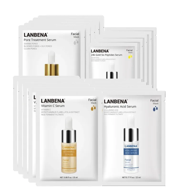 

LANBENA Face Mask Pore Treatment Serum Hyaluronic Acid Essence VC Whitening Oil Control Six Peptides Anti-Aging Skin Care 5PCS