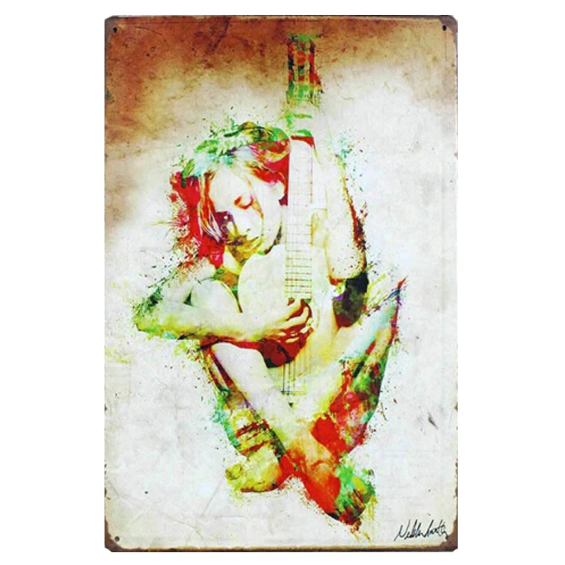 

Vintage Tin Metal Signs Retro Fantasy Guitar Girl Poster Home Bar Wall Decor 20x30CM