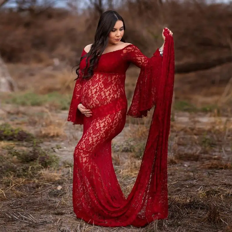 

Lace Maternity Gown Sexy V-neck Maxi Dress Pregnant Women Clothes Photography Pregnancy Dress Pregnant Dresses for Photo Shoot