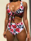 Купальник-бикини женский с завышенной талией, пуш-ап и цветочным принтом