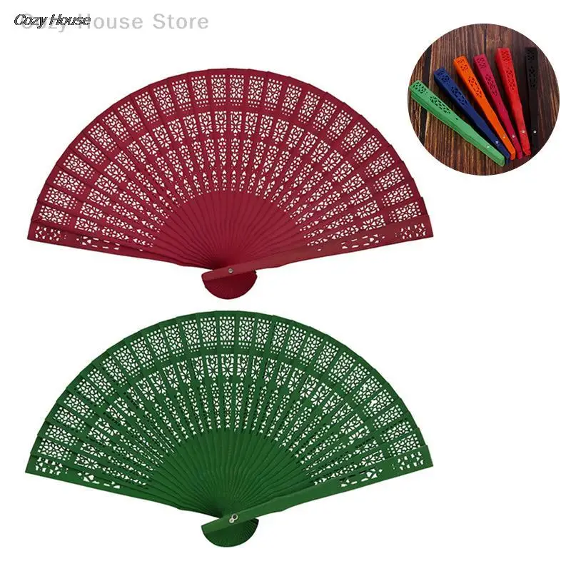

Fashion Wedding Hand Fragrant Party Carved Bamboo Folding Fan Chinese Wooden Fan Vintage Hollow Antiquity Folding Fan Gifts