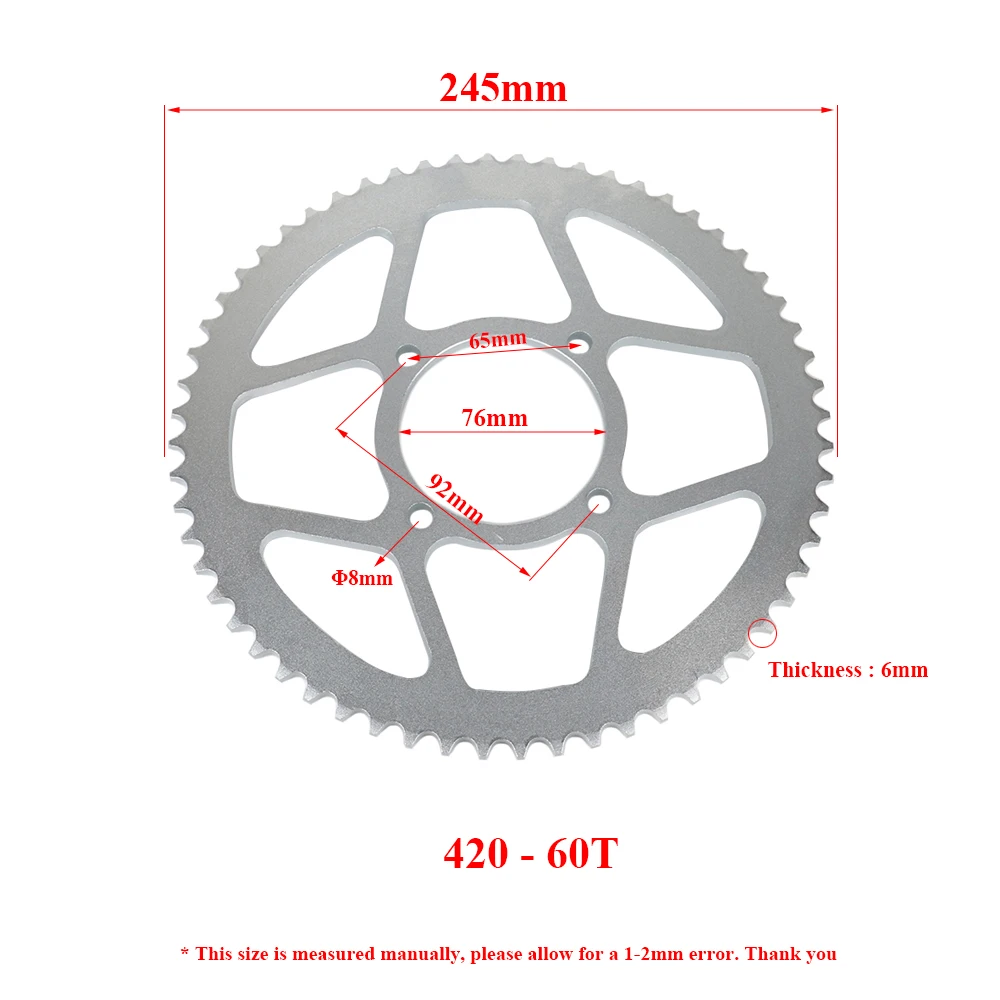 

Звездочка 420 51T 57T 60T 76 мм для 50CC 70CC 90CC 110CC 125CC 140CC 160CC Pit Dirt Bike ATV Quad Мотоцикл Багги Go Kart Запчасти