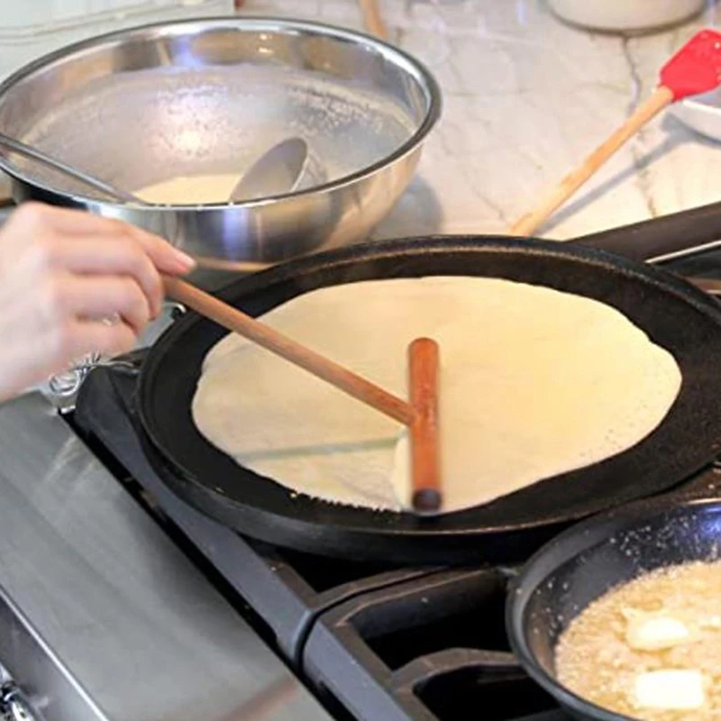 

2Pcs T Shape Wooden Rake Round Batter Pancake Crepe Spreader Kitchen Tools