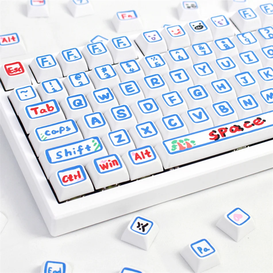 

USLION 127 клавиши механическая клавиатура PBT колпачки для клавиш XDA высота колпачок для клавиш английский синий милый ручной рисования колпачки для клавиш переключатель Cherry MX