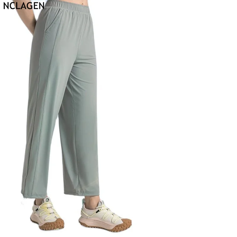

NCLAGEN Cool UPF50 + солнцезащитные штаны для женщин Открытый ремешок для отдыха широкие прямые ноги брюки для бега тренажерного зала тренировок