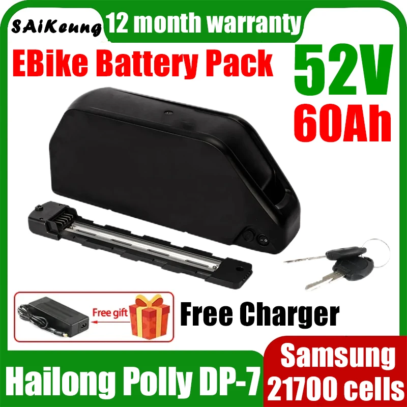 

52V Ebike Battery Hailong Bafang Battery Hihg Power 60ah 2000W 50ah 1500W 40ah 1200W 30ah 800W 25ah 500W 21700 lithium batteries