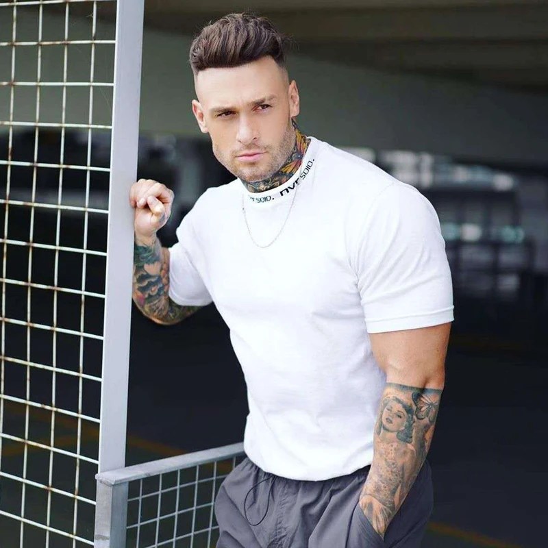 

Summer Casual T-shirt Men Short Sleeve Cotton T-shirt Casual Slim T Shirt Male Fitness Round neck Workout Tee Tops Clothing