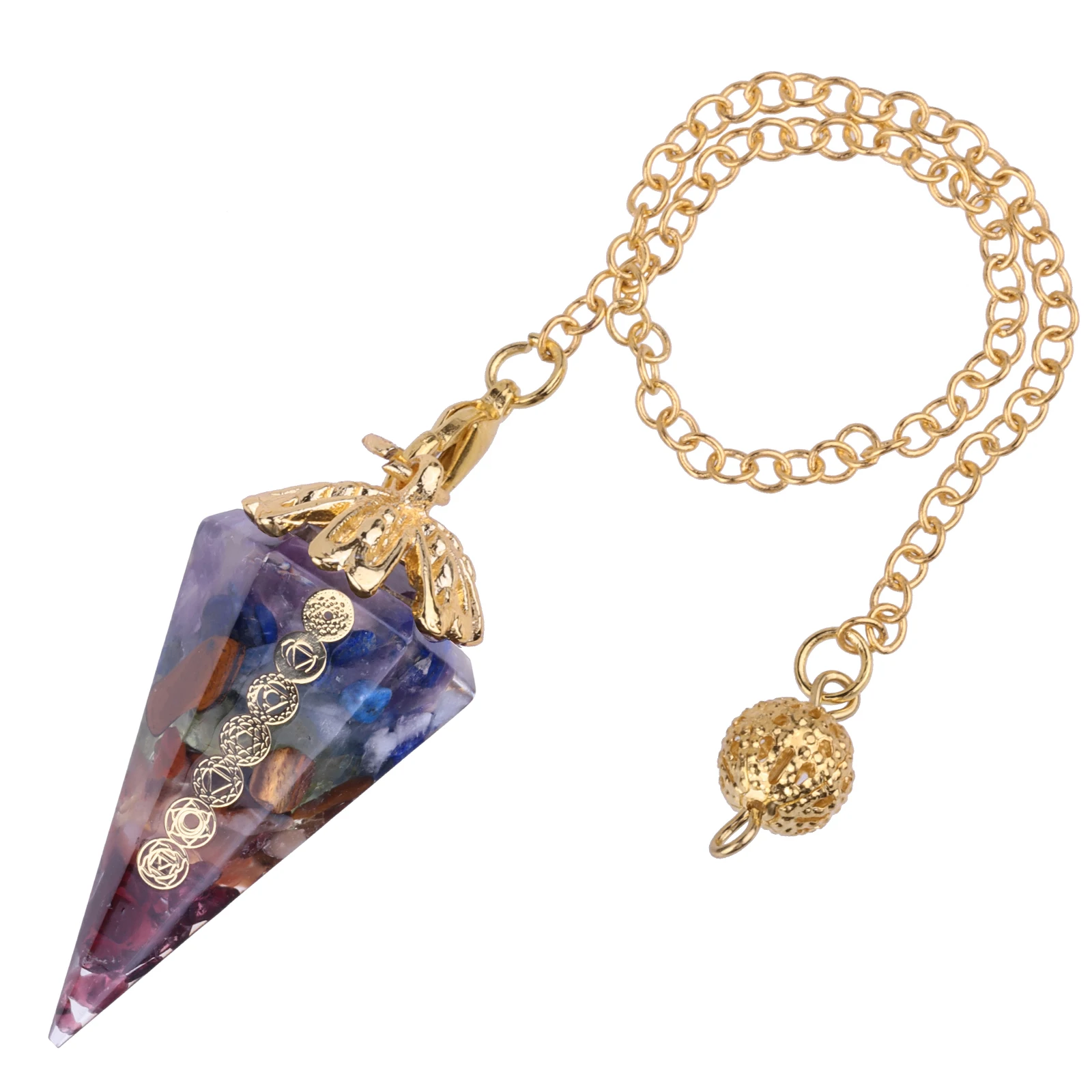 

Natural Crystal Stone Hexagonal Pointed Reiki 7 Chakra Pendant Energy Meditation Orgonite Pendulum Jewelry Accessories