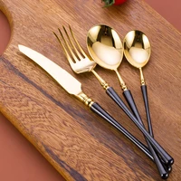 luxury gold cutlery wedding gift stainless steel kitchen breakfast dessert knife fork spoons dinner talheres dinnerware oa50ds