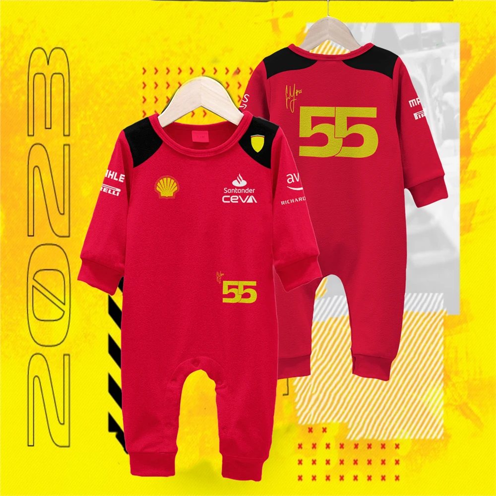 

2023 New Season F1 Racing F1-75 Model 16-55 Yards Baby Jumpsuit Red Extreme Sports Fan Romper Indoor And Outdoor Clothing 3M-4T