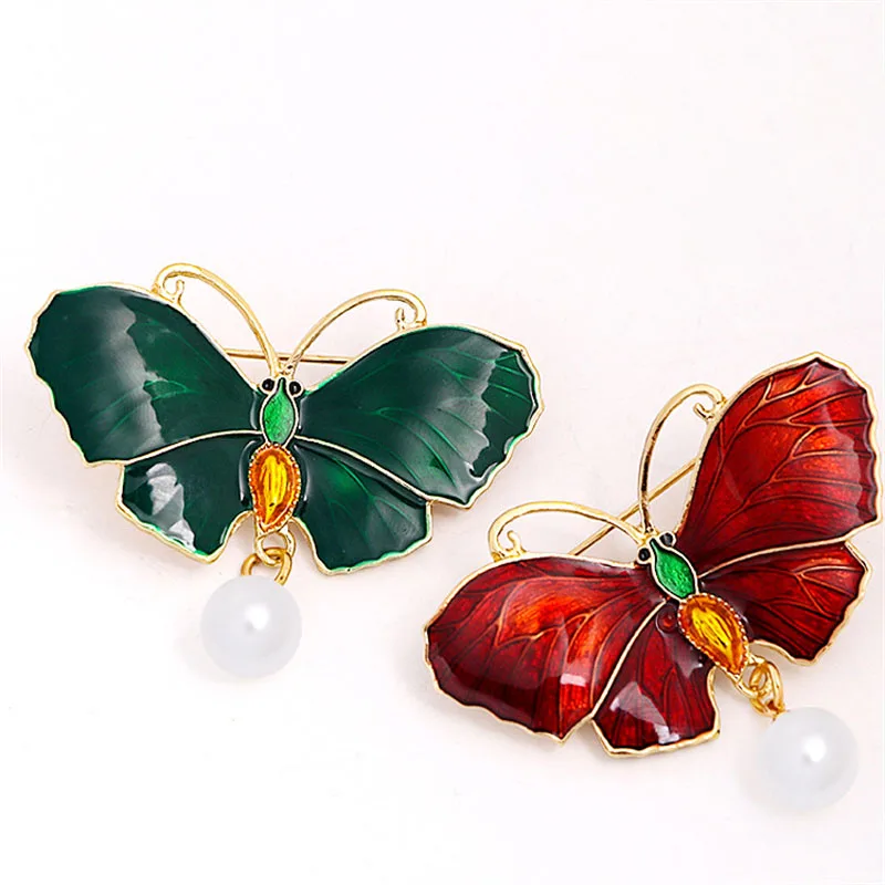 

Alloy European and American dripping oil pearl butterfly brooch pin alloy crystal corsage empty
