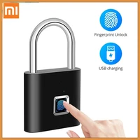 xiaomi keyless usb charging fingerprint lock smart padlock door lock 0 1sec unlock portable anti theft fingerprint padlock zinc