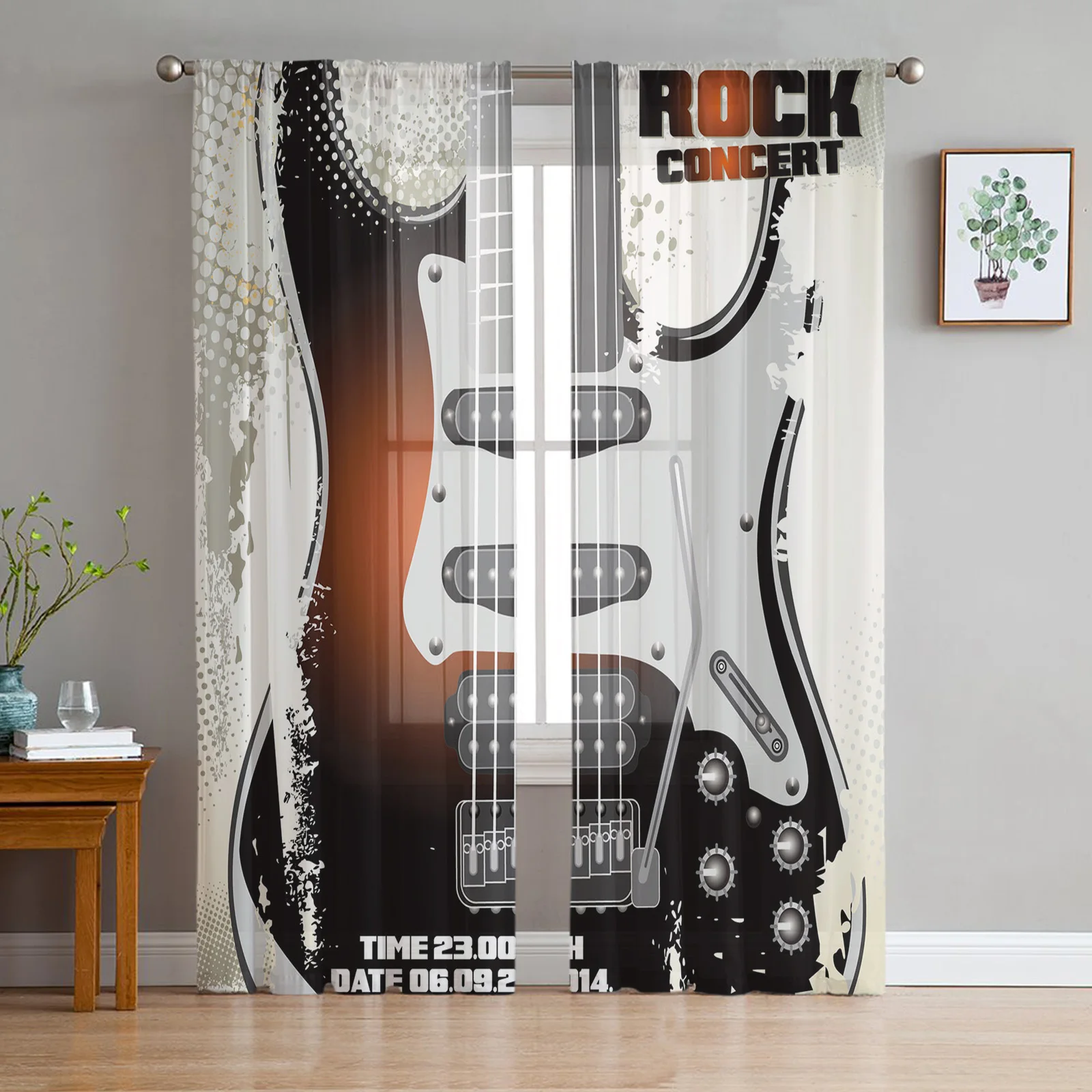 

Rock Music Guitar Sheer Curtains for Living Room Voile Tulle Curtain for Bedroom Kitchen Home Decor Panel