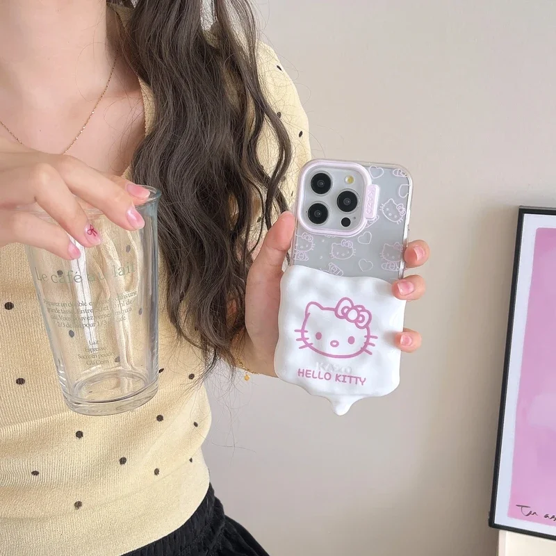 3D милый мультяшный Прозрачный чехол для телефона Sanrio Hello Kitty с мороженым iPhone 15 14 13
