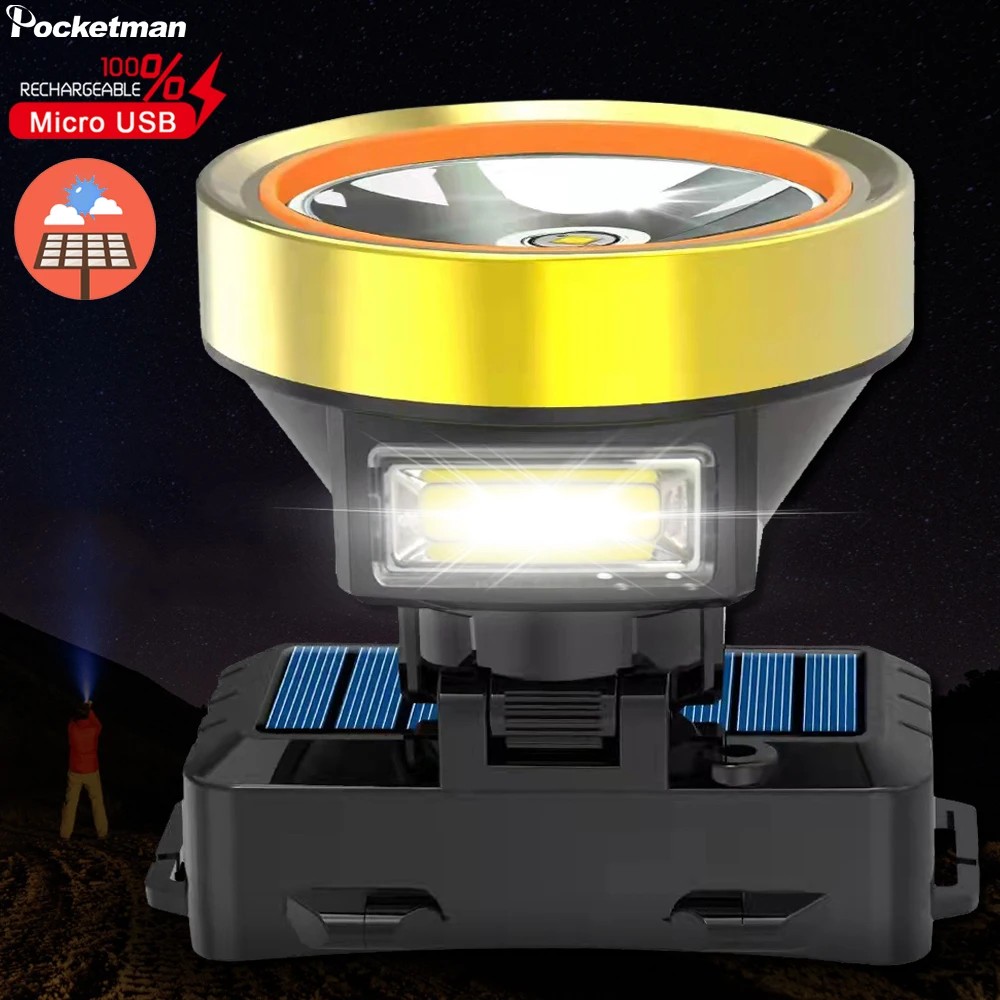 

LED Solar Headlamp Powerful USB Rechargeable COB Head Flashlight Built-in Battery Waterproof Headlight Outdoor Fishing Work Ligh