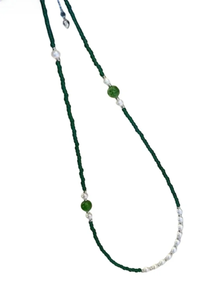 Новое китайское ожерелье с зеленым камнем белым натуральным водным жемчугом