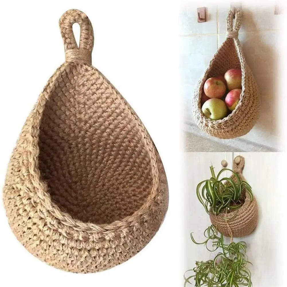 

Wall Mount Hanging Basket Decorative Braid Fabric Bohemian Style Hanging Vegetable Basket Household Supplies