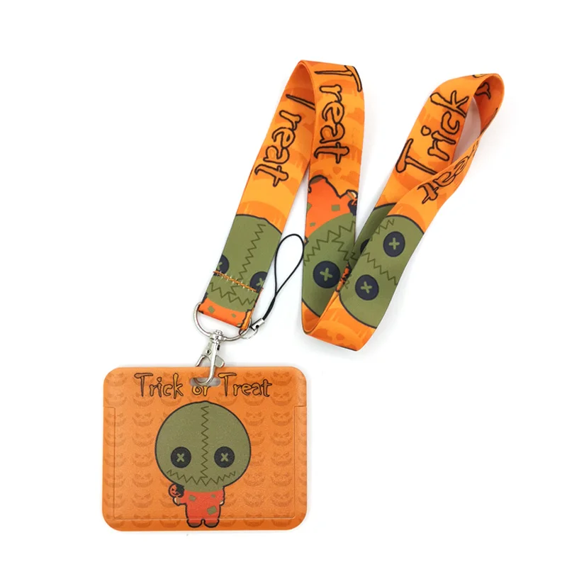 

Halloween Trick R Treat Lanyard Credit Card ID Holder Bag Student Women Travel Card Cover Badge Car Keychain Decorations