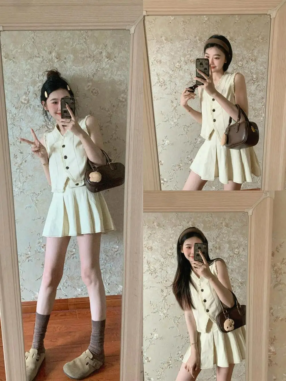 Женский комплект из жилета без рукавов и плиссированной юбки трапециевидной