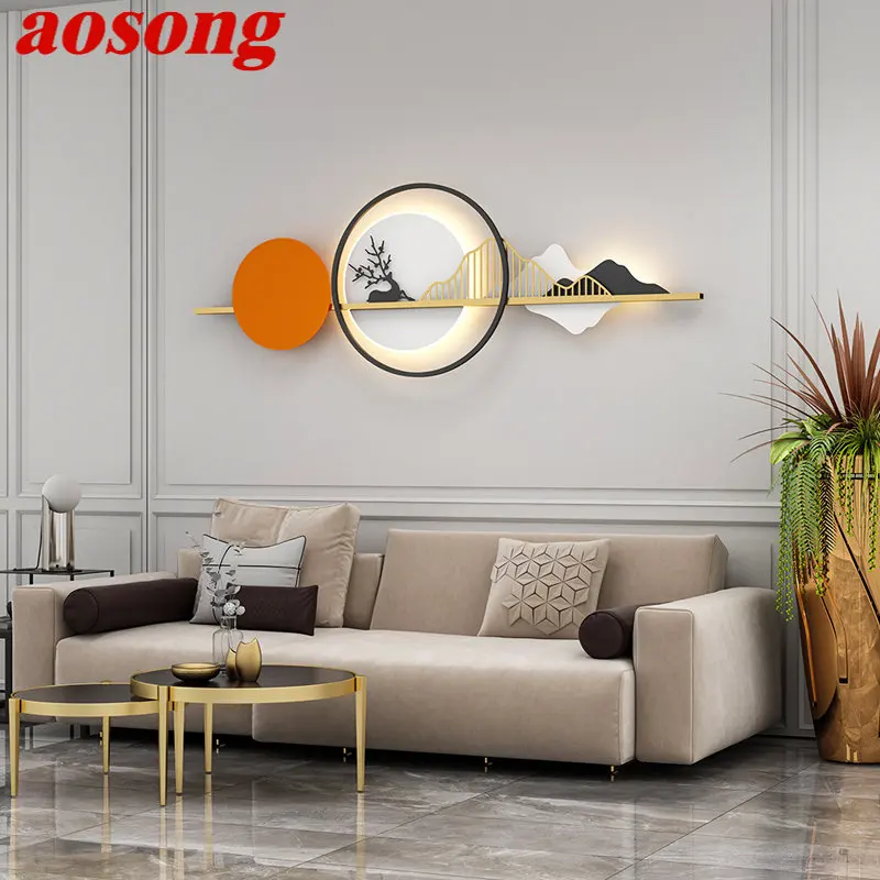 

AOSONG Contemporary LED Wall Picture Light Fixture Creative Rectangular Hill Landscape Sconce Decor for Home Living Bedroom
