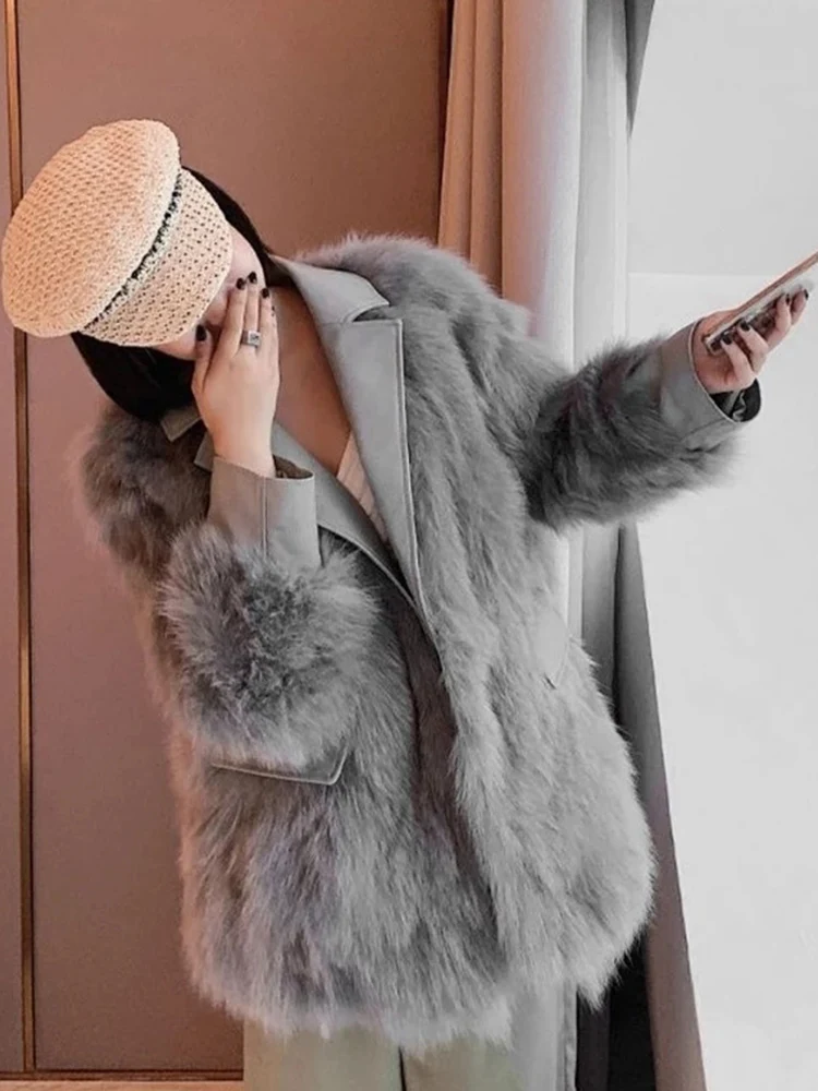 Fashion Faux Fur Coat Woman Autumn and Winter PU Stitching Imitation Fox Fur Jacket Women 2020 Long Sleeve  Coat