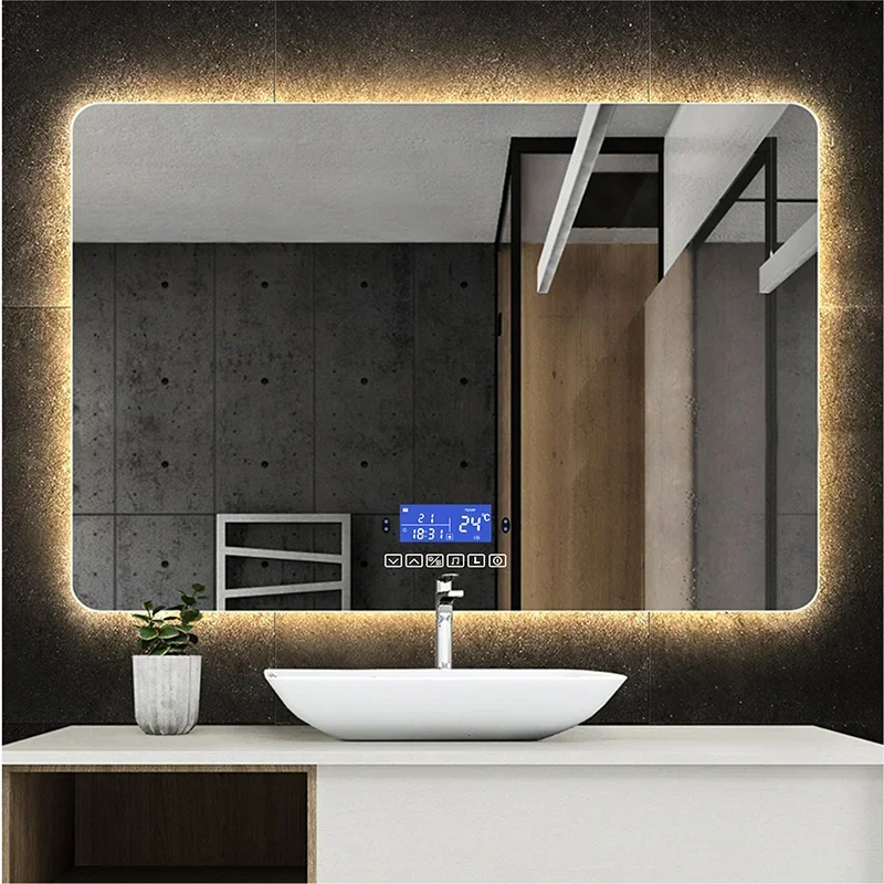 

Rectangle Big Bluetooth Smart Bathroom Makeup Mirror LED Light Human Body Induction Infinity Backlight Wall Hanging Mirrors