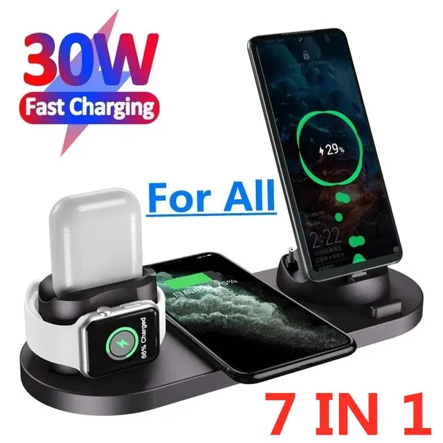 30W 7 in 1 Wireless Charger Stand Pad For iPhone 14 13 12 Pro Max Apple Watch Fast Charging Dock Station 1