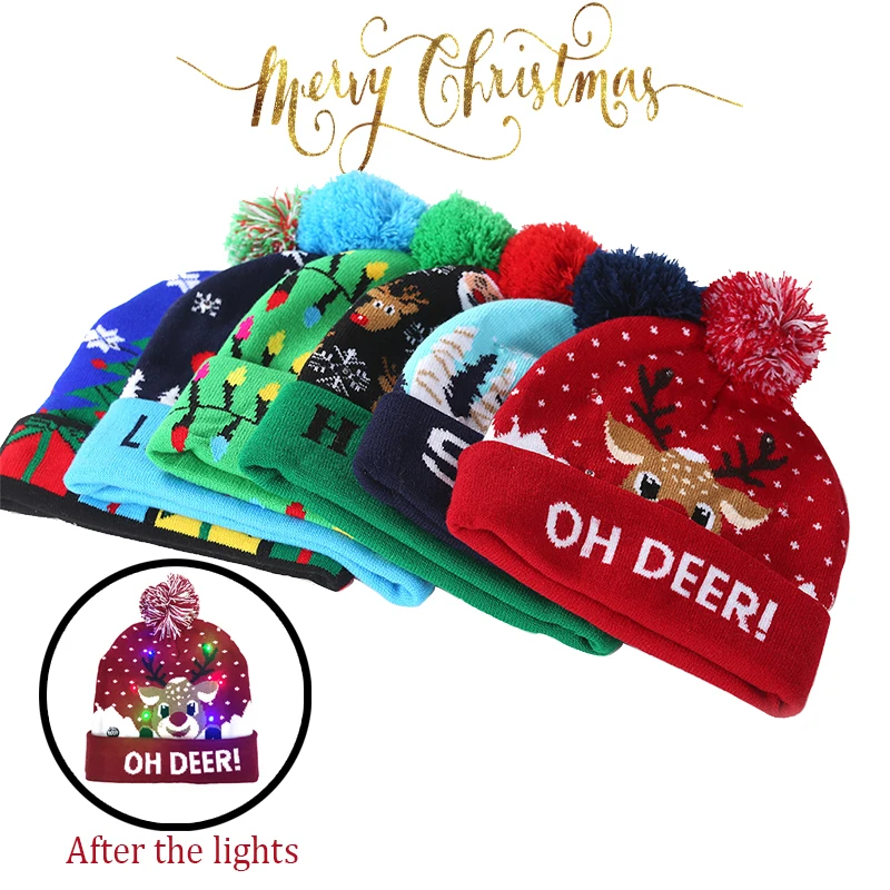 

2023 светодиодсветодиодный Рождественская шапка, свитер, вязаная шапочка, Рождественская вязаная шапка с подсветкой, рождественский подарок для детей, новогодние украшения