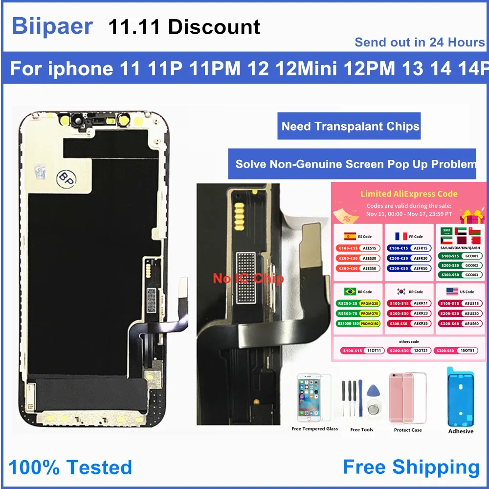 

Чипы IC Incell OLED без сенсорного экрана, экран для iPhone 11, 11 Pro Max, 12, ЖК-дисплей в сборе, решает неподлинную проблему выдвижения экрана