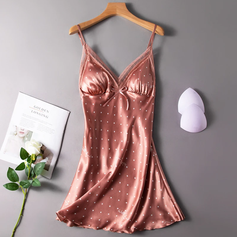 Women's Suspenders Nightgown Lingerie Summer Nightdress Sexy Lure Nightgown Satin Night Wear Sleepshirts Night Dress Sleepwear