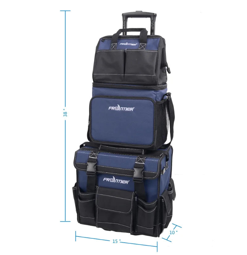 3 Piece Tool Bag Combo Set with 15-inch Rolling Tool Bag, 12-inch Tool Bag and Insulated Cooler Bag enlarge