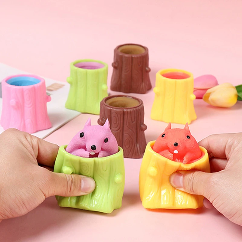 

2022 Squeeze Squirrel Cup Toys Antistress Childrens Fidget Toy Evil Decompression Tree Stump Miniature Weird Play for Kids Adult