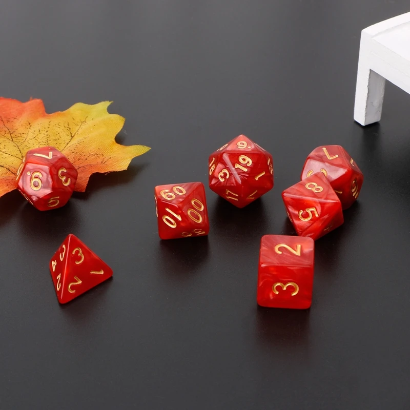 

7 шт. многогранные игральные кости с золотыми цифрами для Dragon D20 D12 2xD10 D8 D6 D4