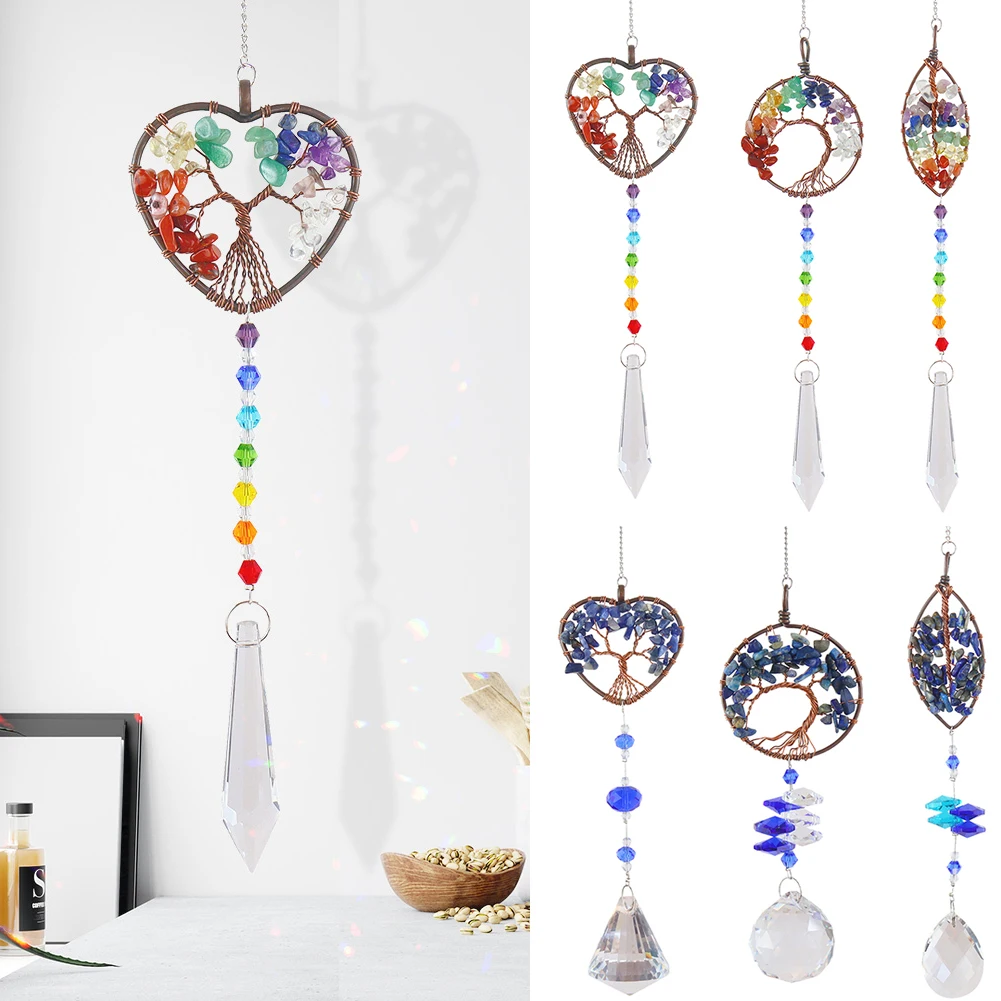 

3X Tree of Life Crystal Windchimes Ornaments Light Catcher Window Natural Stone Craft Garden Home Decor Hanging Pendant Craft
