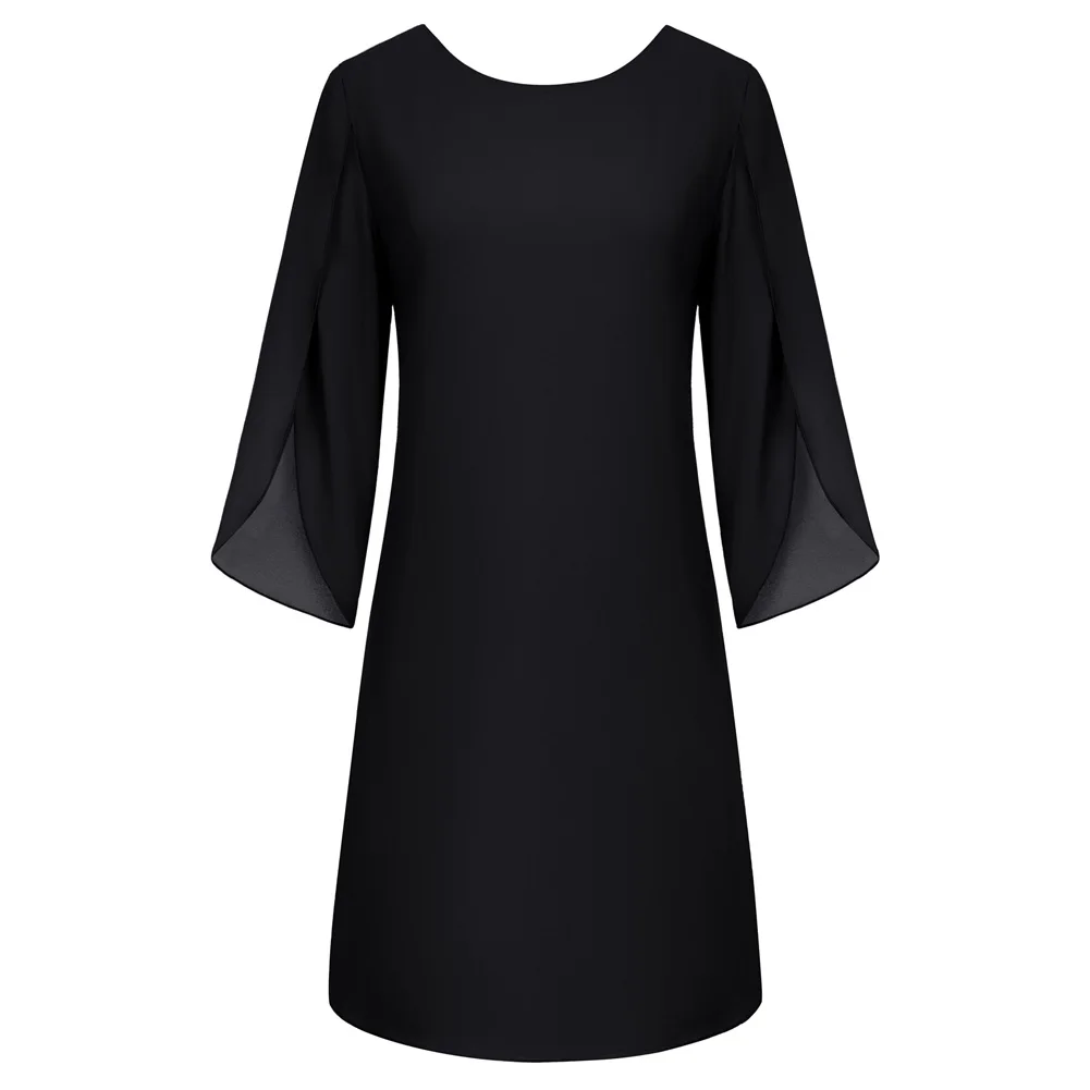 Женское шифоновое платье с рукавом-лепестком V-образным вырезом и молнией сзади