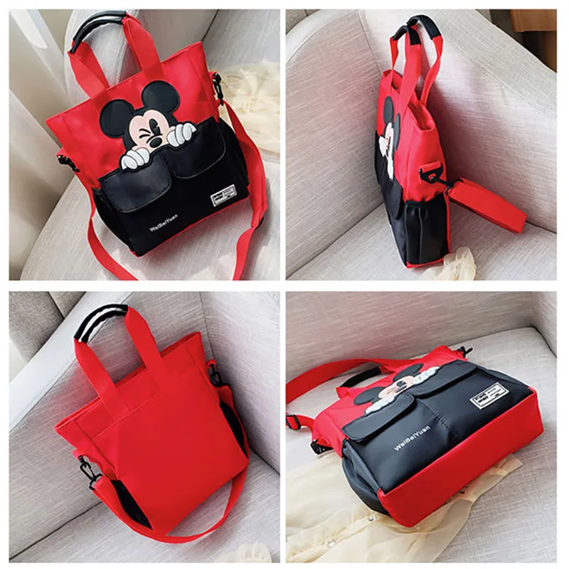 Disney Canvas Messenger Bag Mickey Large-capacity Student Tutoring Bag Tote Bag Fashion Cute School Bag Shoulder Bag wallets