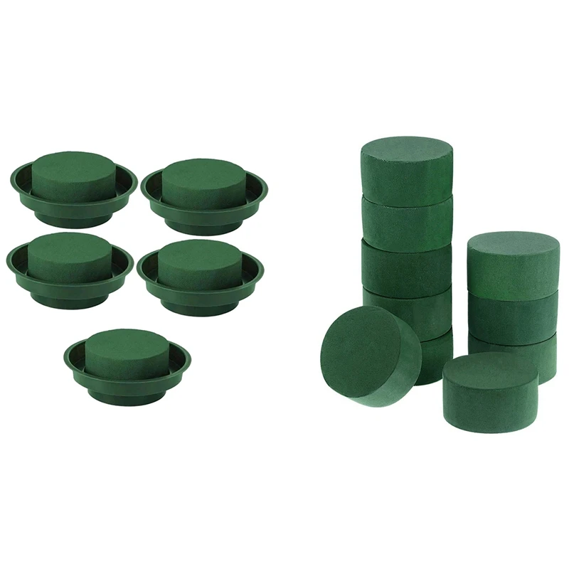 

10X DIY Flower Arrangement Kit Green Round Flower Foam & 5X Green Round Wet Floral Foam With Bowl, Wedding Aisle Flowers