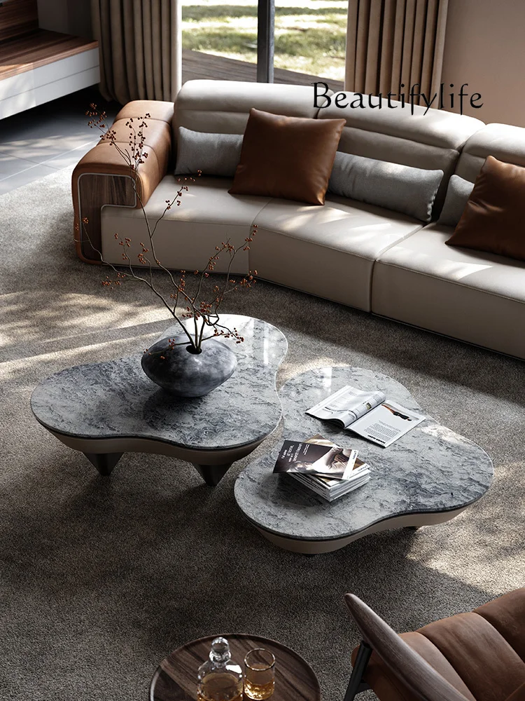 Итальянский минималистичный чайный столик из натурального мрамора в форме