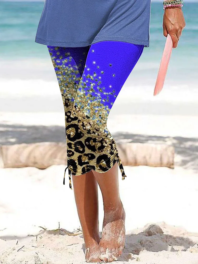 

Женские летние укороченные брюки, модные облегающие брюки средней длины с эластичным поясом и принтом, Женские Спортивные укороченные брюки для фитнеса