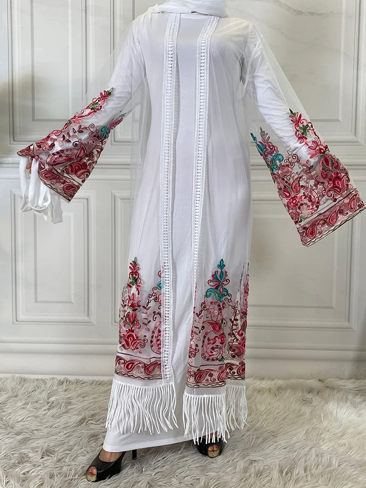 Мусульманские Абайи для женщин модная вышитая сеточка турецкий скромный кафтан