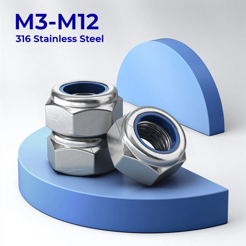 

M3 M4 M5 M6 M8 M10 M12 316 Stainless Steel Hex Nylon Insert Lock Nut Hexagon Self-locking Lock Nuts Nylon Lock Nuts