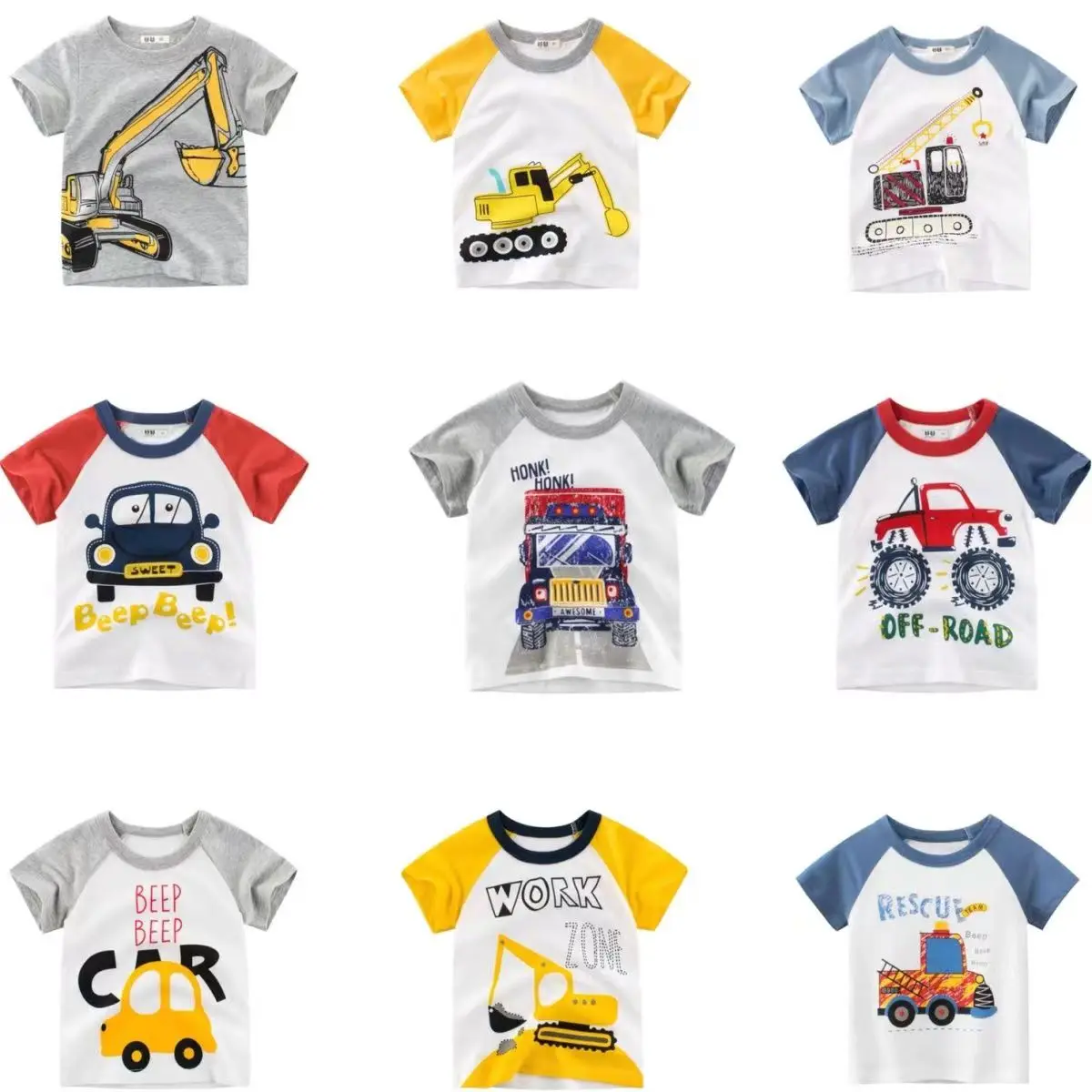 

1-9Y Cartoon Print Baby Boys T Shirt for Summer Infant Boy Excavator T-Shirts Short Sleeves Kids Clothes Toddler Cotton Tops