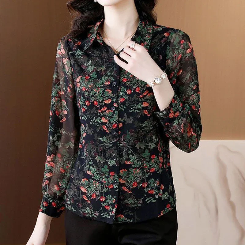 Женские винтажные рубашки на пуговицах с цветочным принтом элегантные блузки в